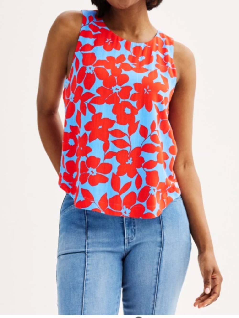 Draper James Blue& Red Floral side button Plus Size XXL Tank Top